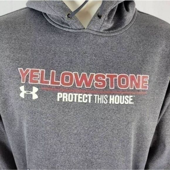 Under Armour Yellowstone Hoodie Men’s Medium Gray Pullover Sweatshirt Logo - Picture 3 of 5